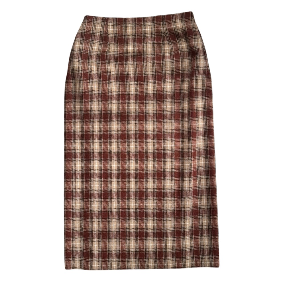 Daniel Hechter Plaid Fringe Wrap Midi Skirt, Brown/Beige, Wool Blend, Size 6 (S) - Picture 4 of 12